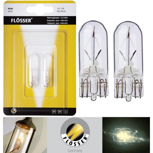 Flosser Incandescent 194 T10 5W Stock 94291 Warm White DRL Side Marker Parking Tail License Plate Dome Map Trunk Interior Light Bulbs Replacement (Pack of 2) Made in Germany