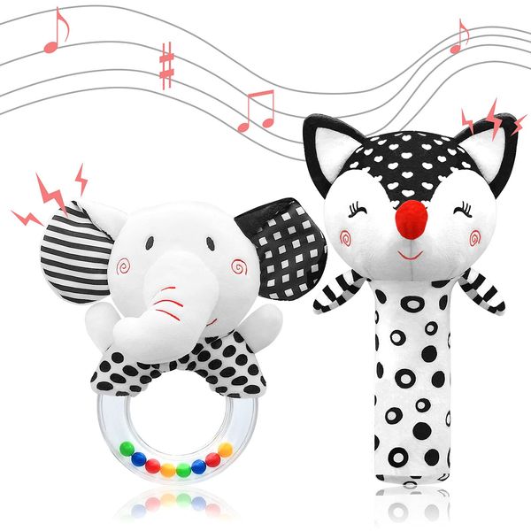 Baby Rattles 0-6 Months Newborn Toys Infant Toys 0-6 Months Rattles for Babies 0-6 Months Baby Toys 0-6 Months, Black and White High Contrast Baby Toys for Newborn 0 3 6 9 12 Months Girls Boys