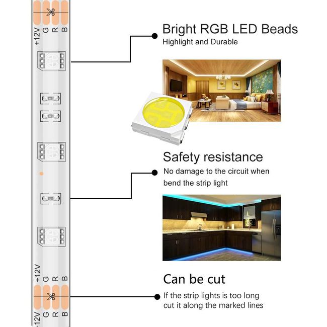 LED Strip Lights, 50ft/15M RGB Led Light Strip with Bluetooth