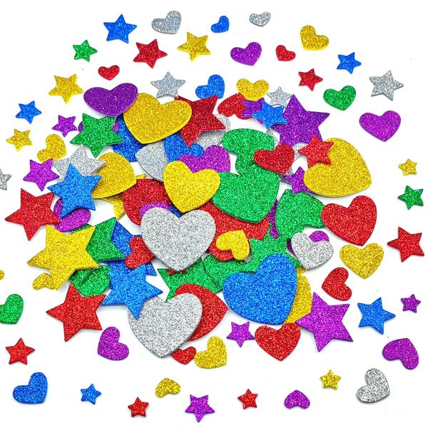 IFKEGON 342PCS Heart and Star Foam Glitter Stickers，Self Adhesive Puffy Stickers for Arts & Crafts Supplies,Valentines Day Foam Stickers for Greeting Card (342)