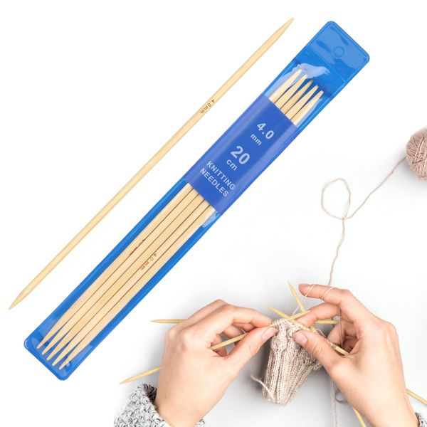 Coopay 5 Stück Bambus Nadelspiel 4,0 mm Stricknadeln Set, 20 cm Länge Stricknadeln für Socken, Schals, Mützen, Haustier, Pullover, Socken stricken für anfänger, Sockennadeln 4,0 mm