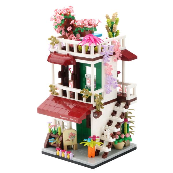 TEXXXIAN Flower Shop Building Set Simulation Mini House Building Educational Creative Toy for Kids Aged 8+ 953 Pieces Street View Micro Block Construction Kit