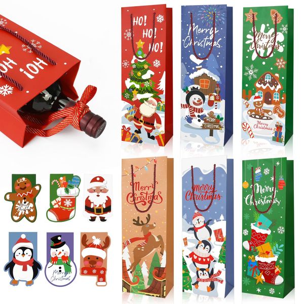 HOWAF 12 Flaschentüten Weihnachten Flaschentüten Geschenktüten Weihnachten Weintasche Weihnachtstüten Flaschen Tüten Weintüte Weihnachten Geschenktaschen Weihnachten Verpackung Christmas Wine Gifts