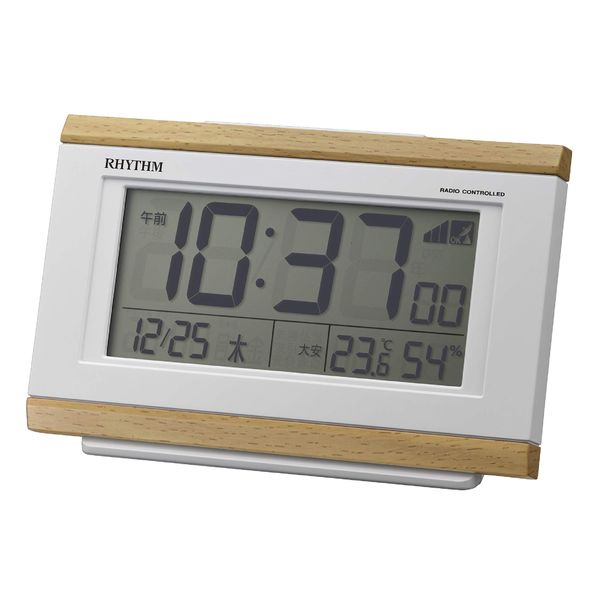 RHYTHM 8RZ161SR07 Alarm Clock, Radio Clock, Electronic Sound Alarm, Temperature, Humidity, Calendar, Rokuyo, Light Brown, 3.5 x 5.3 x 1.7 inches (8.9 x 13.5 x 4.4 cm)