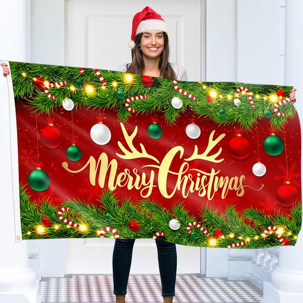 Christmas Flag 5ft x 3ft with eyelets - Christmas Banner - Vivid Digital Print - 110Den Thick polyester - Double Seam