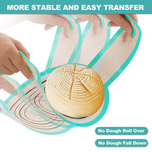 Silicone Bread Sling Oval and Round - Non-Stick & Easy Clean Reusable Oval Silicone Baking Mat for dutch oven. With Long Handles Sourdough Bread Baking mat tools supplier Liner, 2 aqua sky set.