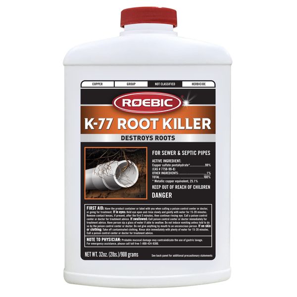 Roebic K-77 Root Killer: Clears Pipes, Stops New Growth, Works for Sewer and Septic Systems - 32 Ounce