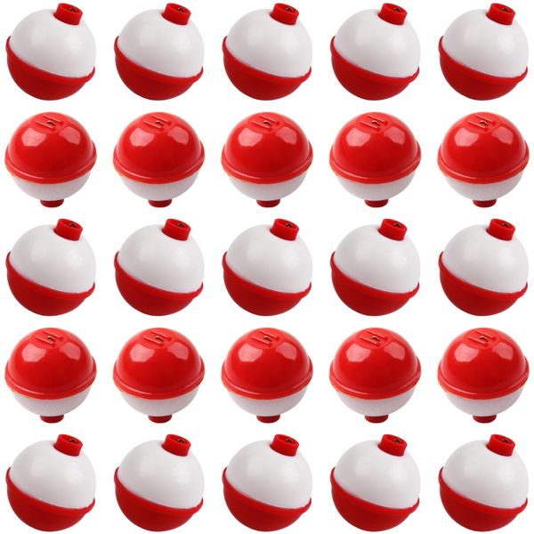 SILANON Fishing Bobbers Set Hard ABS Fishing Floats Bulk Snap on Round Bobbers for Fishing Push Button Fishing Bobbers Floats Assortment Red and White Buoy Floats 0.5-2.5inch