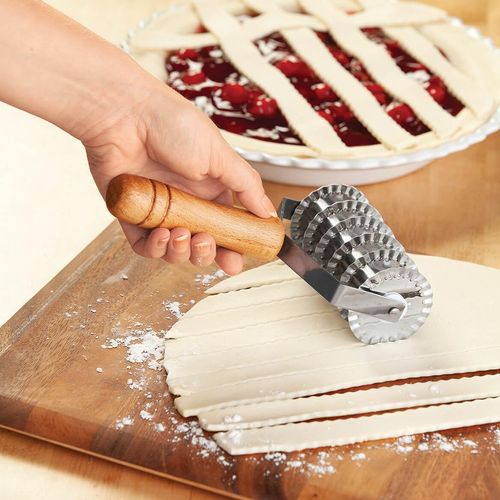Professional-Quality Stainless Steel Roller Cutter with Wooden Handle. Perfect for Lattice-Crust Pies, Braided Bread, Cookies, and More. Sturdy Design, 8" Long x 5" Wide. Hand Wash