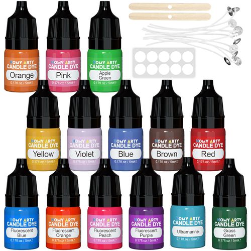 HOMY ARTY Candle Dye - 14 Colors Candle Wax Dye, Highly Concentrated Candle Color Dye, Oil-Based Liquid Candle Dye for Soy Wax, Candle Making - 0.17 FL OZ