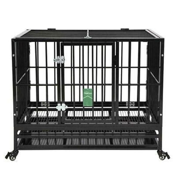 36" Heavy Duty Dog Cage Crate Kennel Metal Pet Playpen Portable with Tray Black