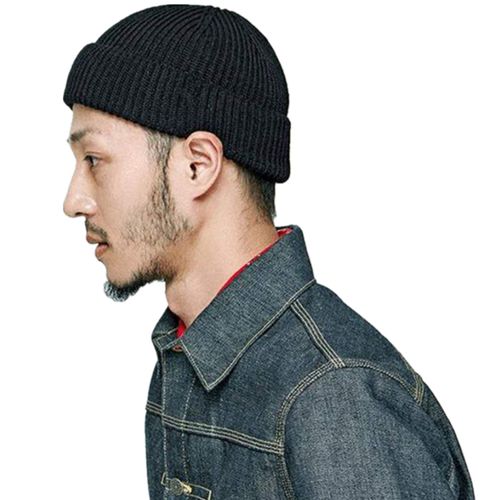 Weuiean Men's Women's Knit Hat, Shallow Beanie, Knit Cap, Cold Protection, Warm Beanie, Folded, Plain, Unisex, Kids, Autumn, Winter, Spring (Black), Black