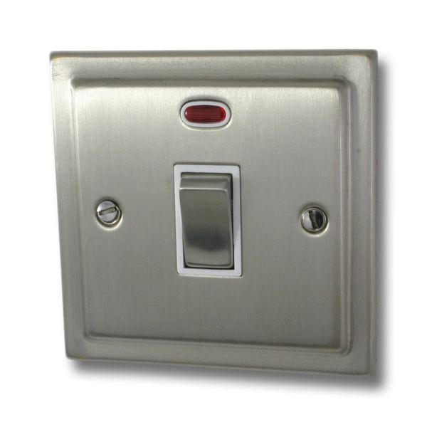 Satin Nickel 20 Amp DP Switch (Metal Switch/White Insert) - TSN226