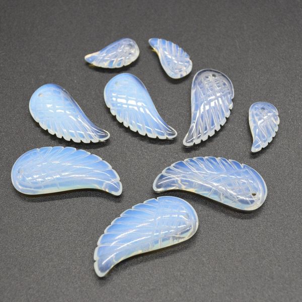 Opalite Moonstone (Man-Made) Gemstone Carved Feather Pendants - 3 Sizes