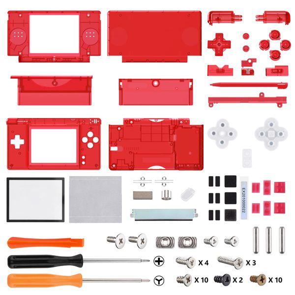 eXtremeRate ds Lite Compatible with Custom Replacement Shell Clear Material, Replacement Buttons, Screen Lens Compatible with Nintendo DS Light (Clear Red)