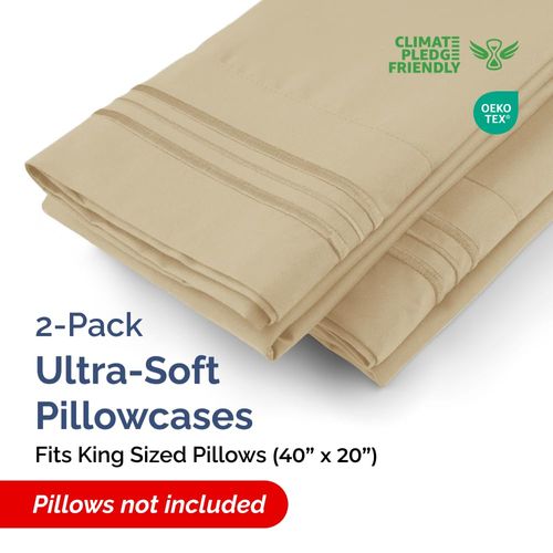 King Pillow Cases Set of 2 - Ultra Soft Hotel Quality Pillowcase Covers - Comfy, Cozy & Wrinkle Free - Shrinkage, Stain and Fade Resistant - Machine Washable Pillow Protectors - 2 Piece Set - Beige