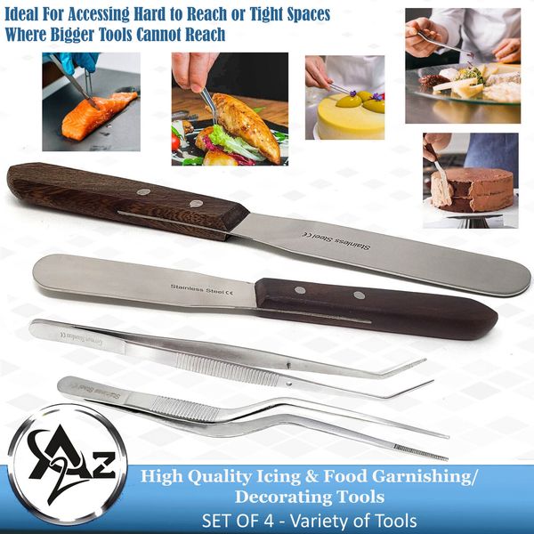 4 Cake Decorating Icing Spatulas Food Presentation/Plating Tweezers Tool Kitchen