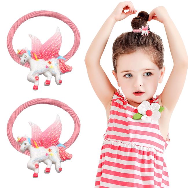 RYMAUP®2 Stück,Magische Einhorn Haargummis für Mädchen Süße Haarbänder für Kinder,Rosa Flügel