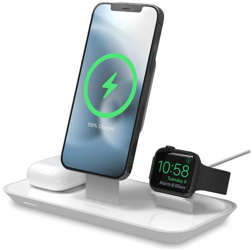 MOPHIE 3-in-1 Wireless Charging Dock Valet for Apple iPhone, AirPods & Apple Watch, Rapid Charger, Wireless Charger Stand for Mag-Safe Charging (Renewed)