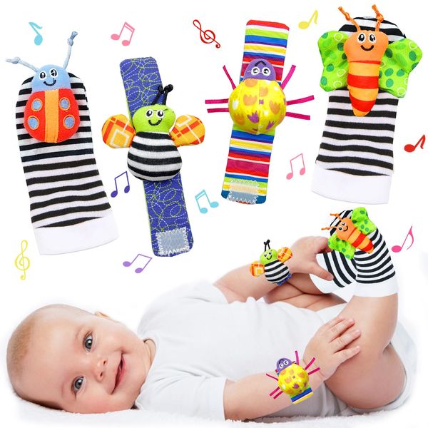 Morofme Baby Rattle Socks & Wrist Toys Infant Wrist Rattles and Foot Rattles Newborn Hand & Foot Toys Arm Hand Bracelet Rattle Foot Finder Socks Baby Toys for 0-6, 6-12 Months Newborns Shower