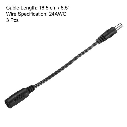 MECCANIXITY DC Extension Cable 5.5x2.1mm Female to 5.5x2.5mm Male Power Extension Wire Plug Cord for LED Strip Camera CCTV, Black Pack of 3