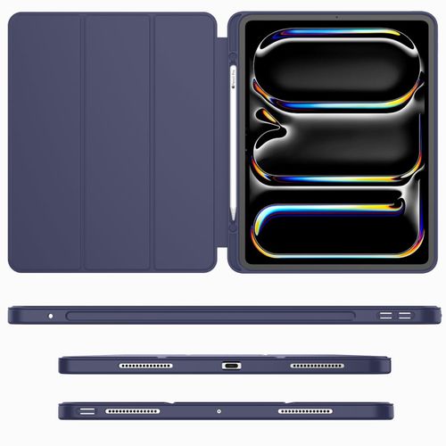 iMieet for iPad Pro 11 Inch Case M4 2024 (5th Generation) with Pencil Holder, [Support Pencil Pro and Pencil (USB-C)], Trifold Stand Smart Case with Soft TPU Back, Auto Wake/Sleep (Dark Blue)