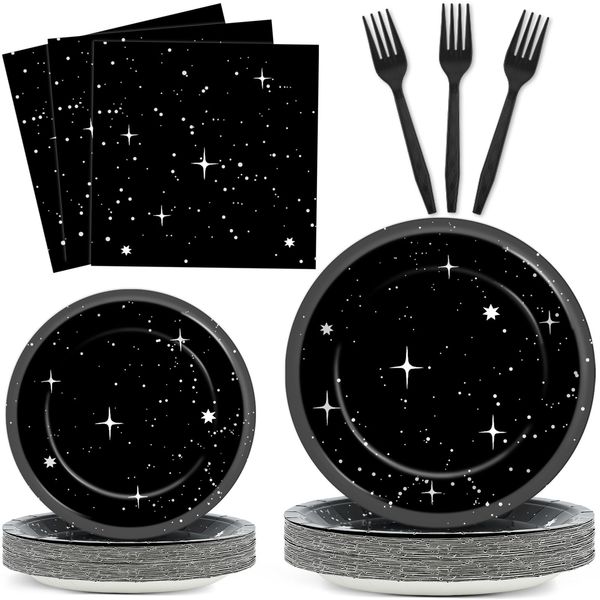 Qyeahkj 100Pcs Stars War Birthday Party Decorations Galaxy Plates and Napkins Space Theme Party Supplies for Outer Space Party Disposable Tableware Set Birthday Night Sky Decor for 25 Guests