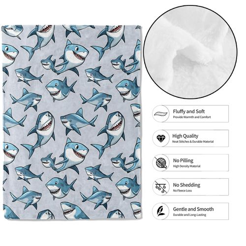 MIEPOS Cute Shark Throw Blanket,50x60in,Soft,Lightweight Flannel,Fun Cartoon Fish Blankets - Gifts for Women Men,Ocean Lover,for Couch Office Travel,Nautical Home Living Room Decor