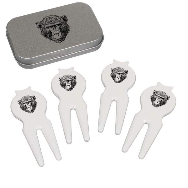 Azeeda 'Baboon Head' Golf Divot Tool/Repair Fork Gift Set (GO00061515)