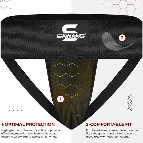 SAWANS Boxing Groin Guard Cup Kickboxing MMA Abdominal Protector Men Sweat-absorbent Ventilated Adjustable Underwear Taekwondo Sparring Groin Protector Jockstrap Jiu Jitsu BJJ Protection (M, Black)