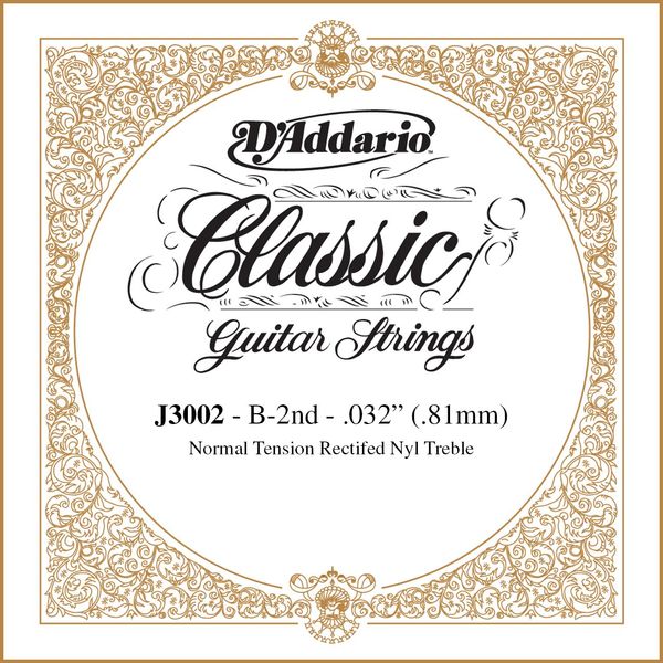 D'Addario Rectified Normal Tension Single Second String for Classical Guitar