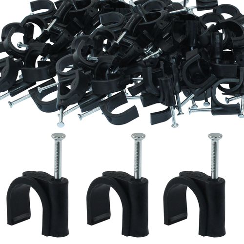 Waziaqoc 100 Pack 16mm Nail in Cable Clips, Ethernet Cat6 Cable Clamps, 1/2 Inch Wire Clips with Steel Nail for Wall,Cord Management