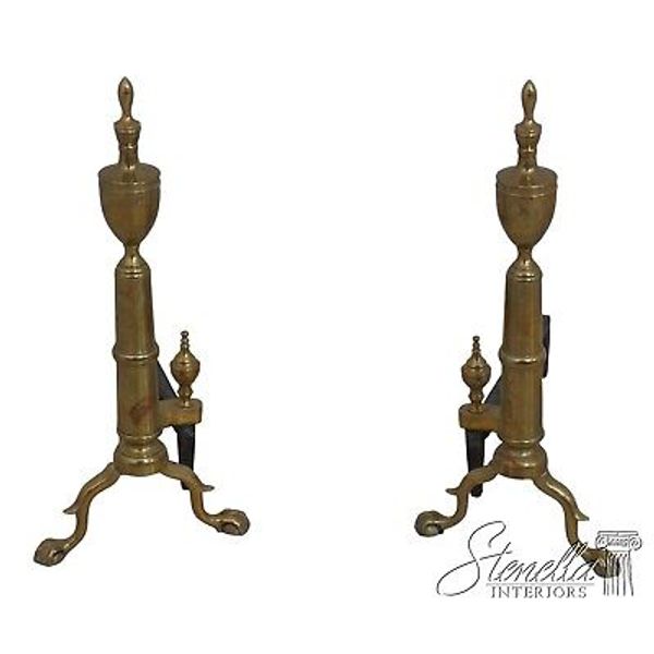 65057EC: ROSTAND Chippendale Style Brass Fireplace Andirons