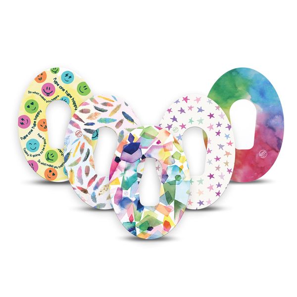 ExpressionMed - Adhesive Patch for Dexcom G6 (5-Pack) - Made in The USA, Waterproof, Split Backing, CGM Tape (Bright Summer Rainbows)