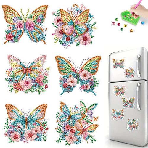 POETRYDRAW 6 Pcs Diamond Painting Magnets Special Shape Flower Butterfly Diamond Art Stickers Refrigerator for Fridge Stickers DIY Home Decors Crafts Gifts