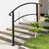 4FT Wrought Iron Handrail Adjustable Fits 3 or 4 Steps Stair Railing Black