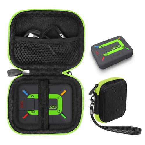 CaseSack case for ZOLEO Satellite Communicator, Black with Green Zip to Match ZOLEO, mesh Accessory Pocket (Black with Green Zip)