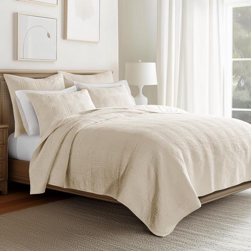 Levtex Home - Cloud Waffle - Quilted Euro Sham Set of 2 - Waffle Weave - Undyed Cream - (26x26in.), No Insert - Cotton