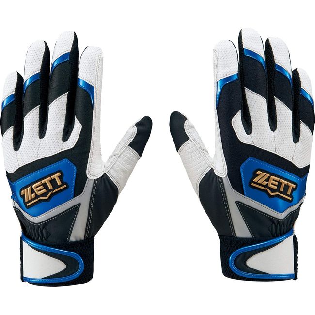 ZETT BG919 Baseball Batting Gloves, Impact Zet, Ambidextrous, White/Royal Blue (1125), Medium Size