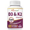 D3 + K2 Vitamin Complex – 10,000IU D3 & 200mcg K2 (MK-7) – 90 Softgels