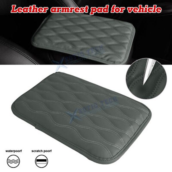 Gray Leather Wavy Shape Central Console Armrest Cover Seat Box Protect Decor 1pc