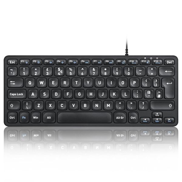 Perixx PERIBOARD-432 Wired USB Keyboard, Slim Design with Big Font Keys, UK QWERTY