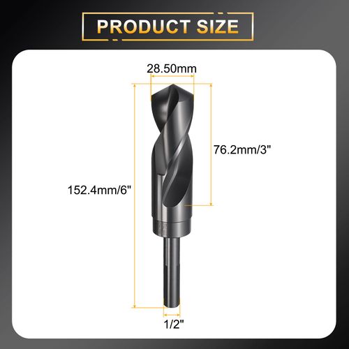 HARFINGTON 28.50mm Drill Bit 1/2" Reduced Shank 3-Flat 4341 High Speed Steel Nitriding Black 118° Standard Point for Plastic Wood Copper Aluminum Iron Medium Soft Metal