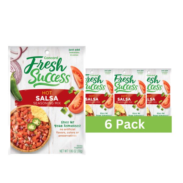 Concord Foods Hot Salsa Mix, add to Fresh Homemade Salsa, Easy to Make Spicy Salsa | Ideal for Chips, Tacos & Dips | Authentic Mexican Taste at Home, 1.06 Ounce Pouches Pack of 6