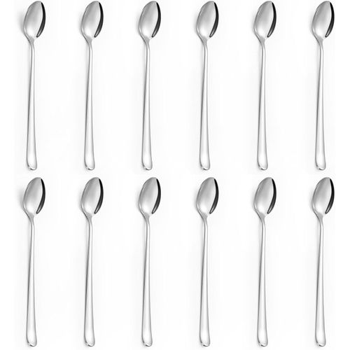 BEWOS Latte Spoons Set of 12, 7.8 Inches (19.7 Cm) Long Handled Teaspoons Made of Stainless Steel, Easy Clean Teaspoons, Mirror Polished, Dishwasher Safe