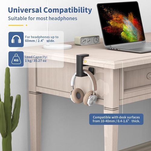 KIWIFOTOS Headphone Stand Headphone Holder with 360° Rotating Headset Holder Headphone Stand Desk Headphone Hanger Headphone Clip Gaming Headset Holder - Black