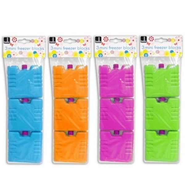 Set of 3 Mini Ice Brick Pack Block Blocks Freezer Cooler Bag Box Travel Picnic (Assorted Colors)