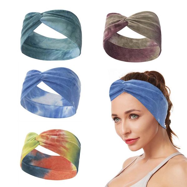 SULIUDAJI 4 Stück Stirnband Damen, Elastisches Stirnband Mit Batikmuster, Haarreif Elastisch Breites Stirnband Baumwollkreuz Stirnband Knoten Sport Headwrap Headband Yoga Haarschmuck Für Damen Mädchen