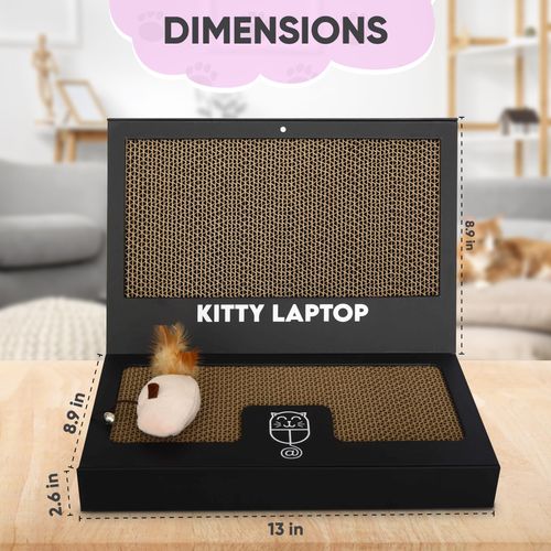 Kitty Laptop - Toy Cat Laptop with 2 Scratchboards + Catnip Mouse Toy for Cats + 50pack Cat Sticker - Interactive Eco-Friendly Cat Computer with Scratch Pad Laptop for Cats - Mini Cat Laptop