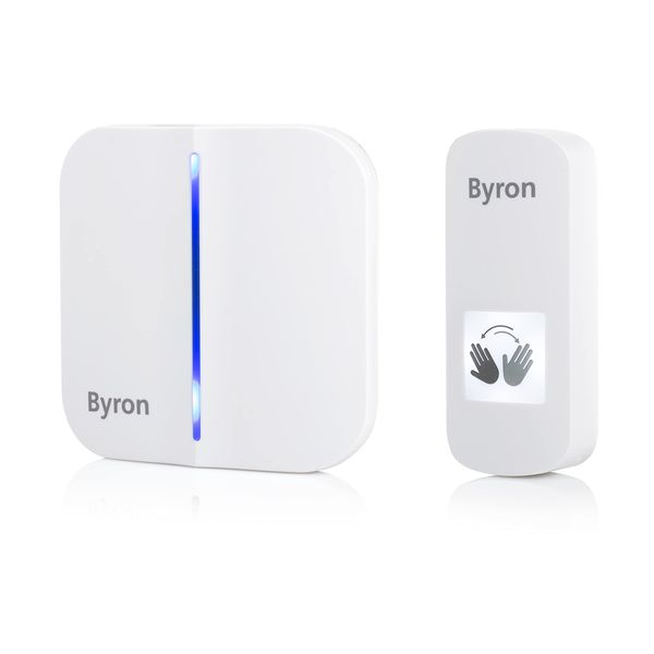 Byron Wireless Portable Doorbell Set, Touch Free Door Push, Wave Sensor, 100m Range White, DBY-23431